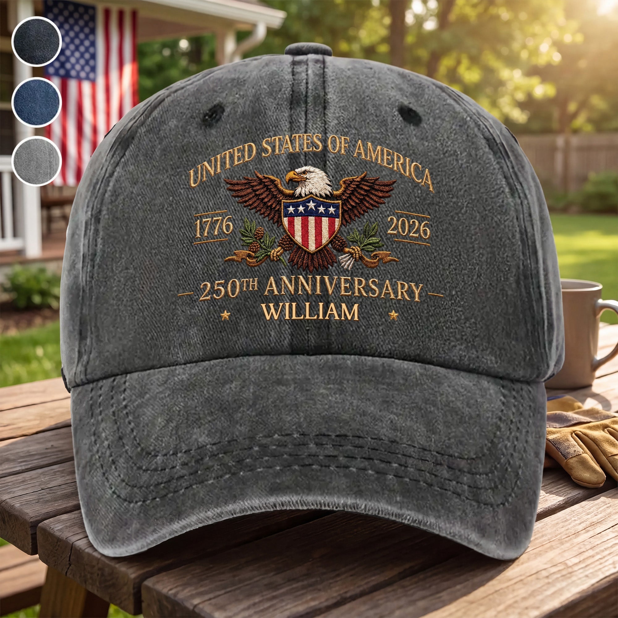 Personalized Washed Denim Cap Custom Name USA Flag Gift for Dad