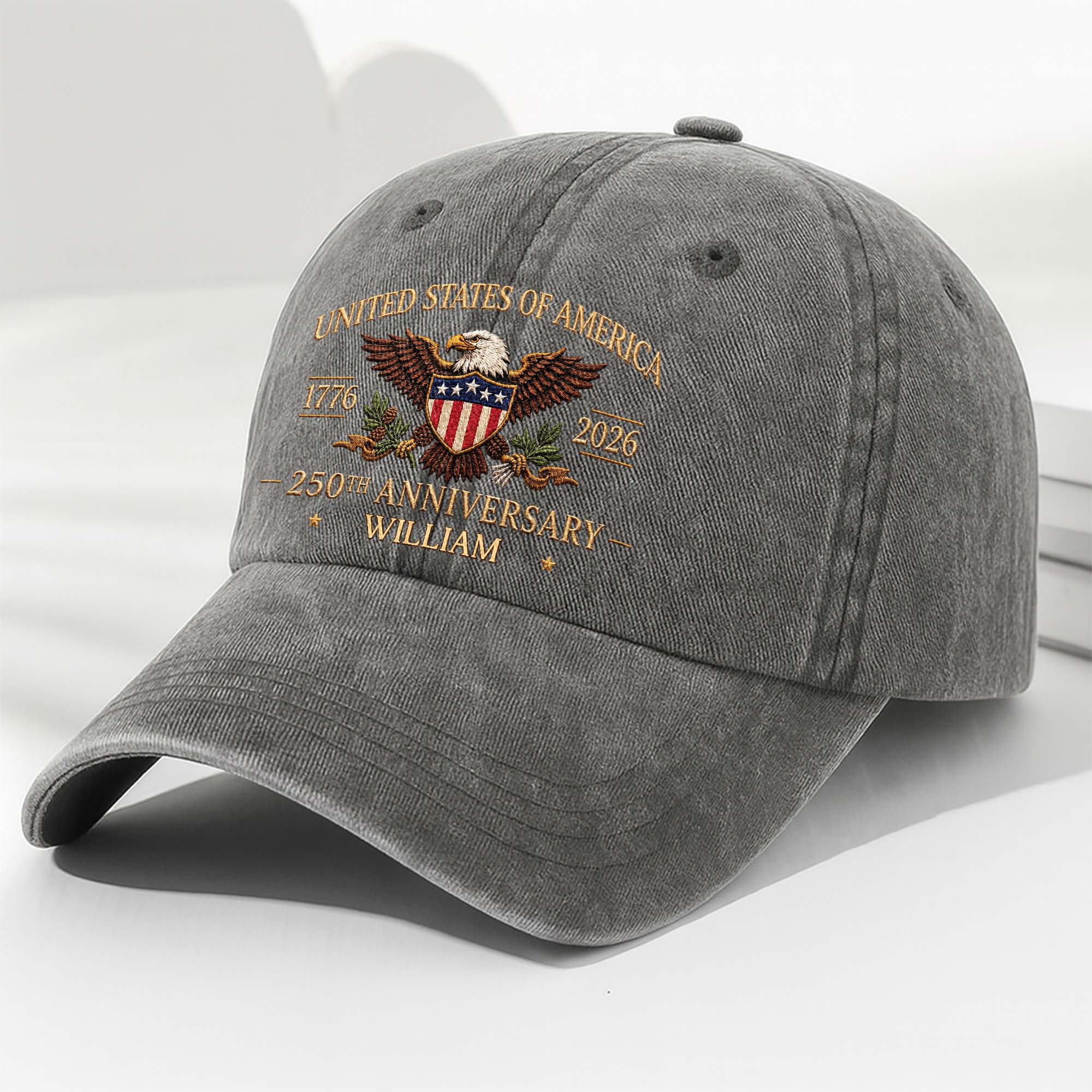 Personalized Washed Denim Cap Custom Name USA Flag Gift for Dad
