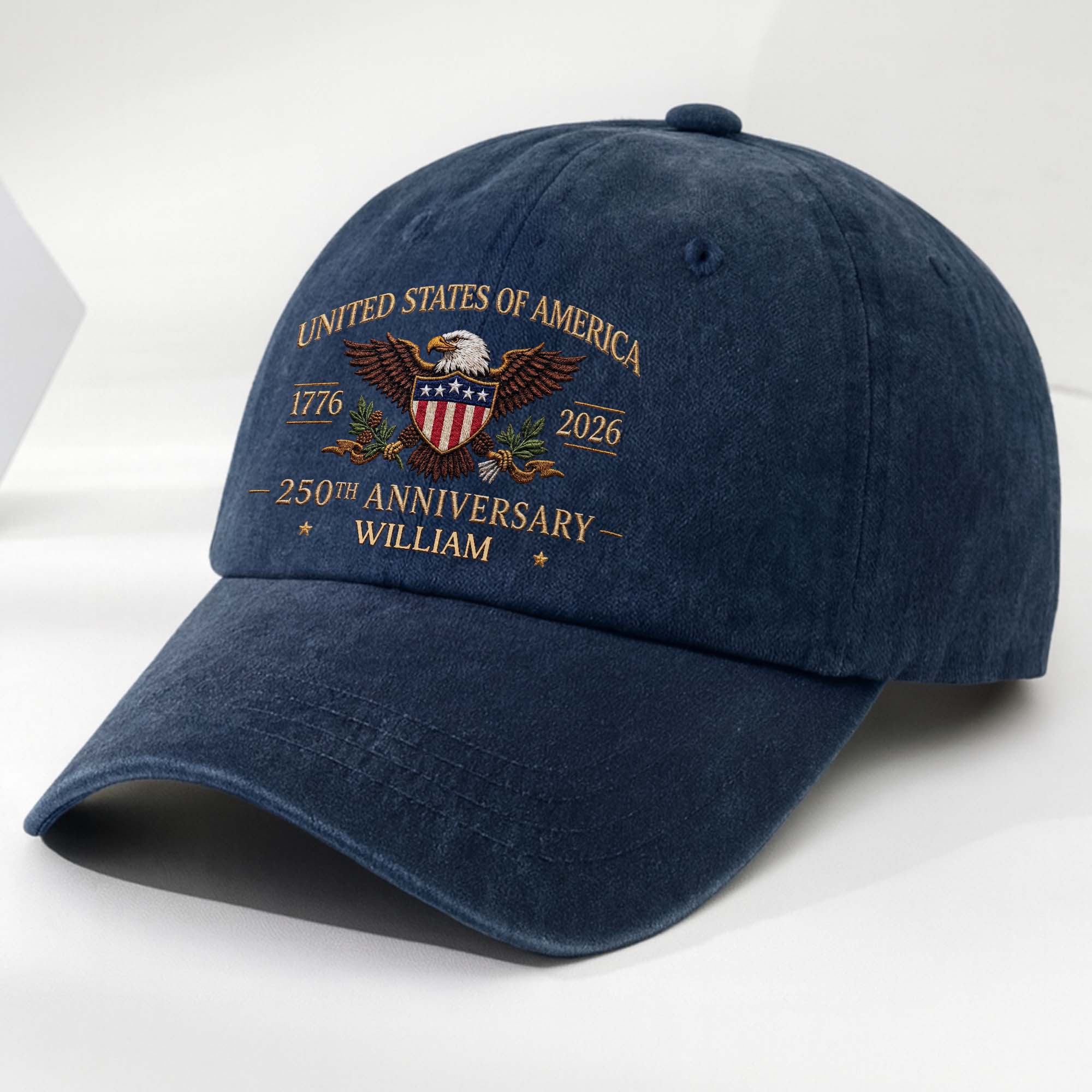 Personalized Washed Denim Cap Custom Name USA Flag Gift for Dad