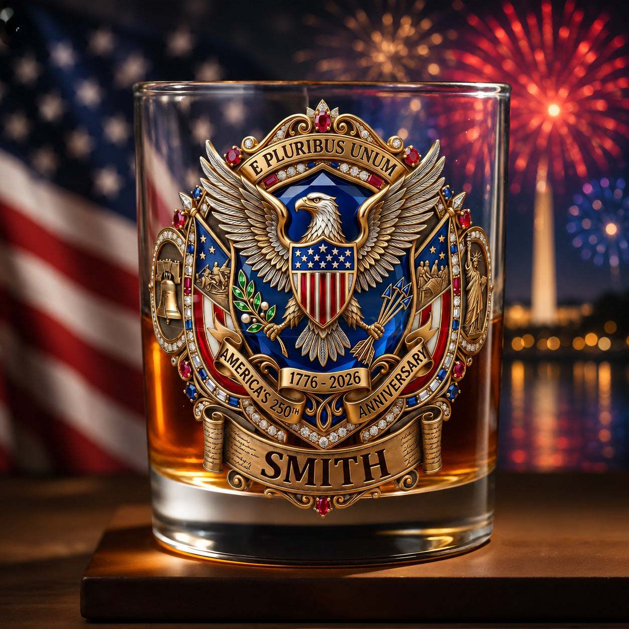 Personalized Whiskey Glass Custom Eagle Shield Gift for Dad