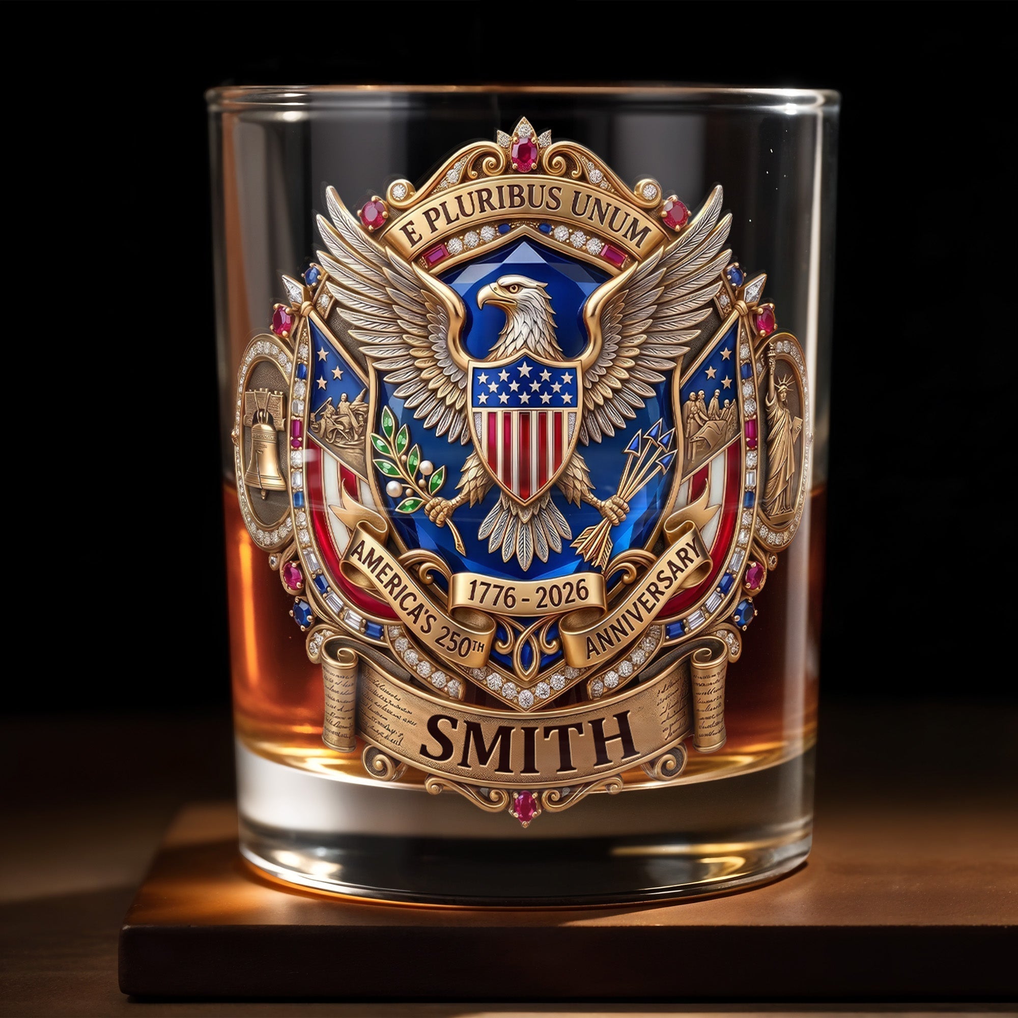 Personalized Whiskey Glass Custom Eagle Shield Gift for Dad
