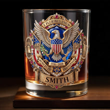 Load image into Gallery viewer, Personalized Whiskey Glass Custom Eagle Shield Gift for Dad
