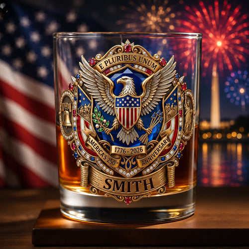 Personalized Whiskey Glass Custom Eagle Shield Gift for Dad