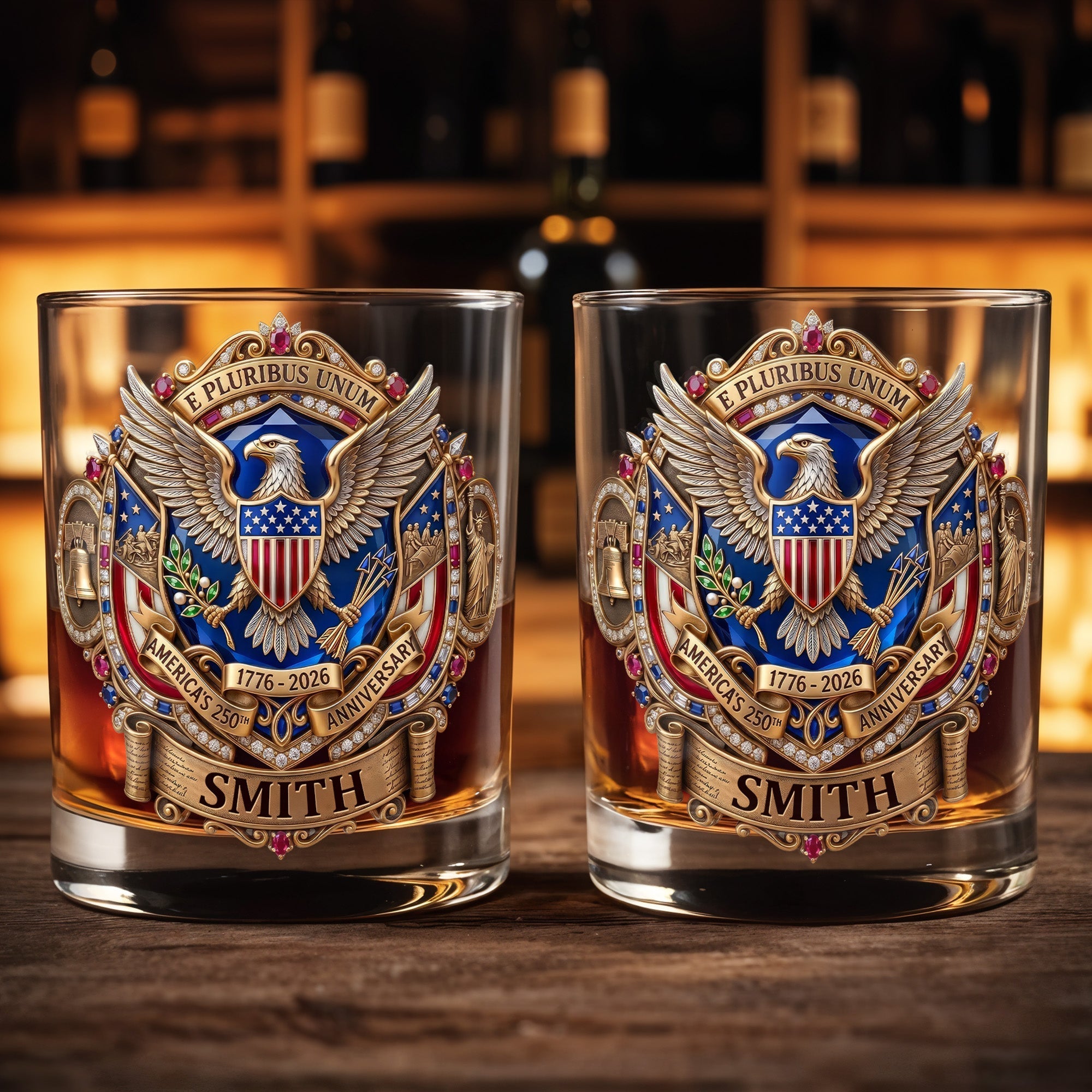 Personalized Whiskey Glass Custom Eagle Shield Gift for Dad