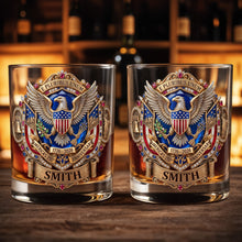 Load image into Gallery viewer, Personalized Whiskey Glass Custom Eagle Shield Gift for Dad
