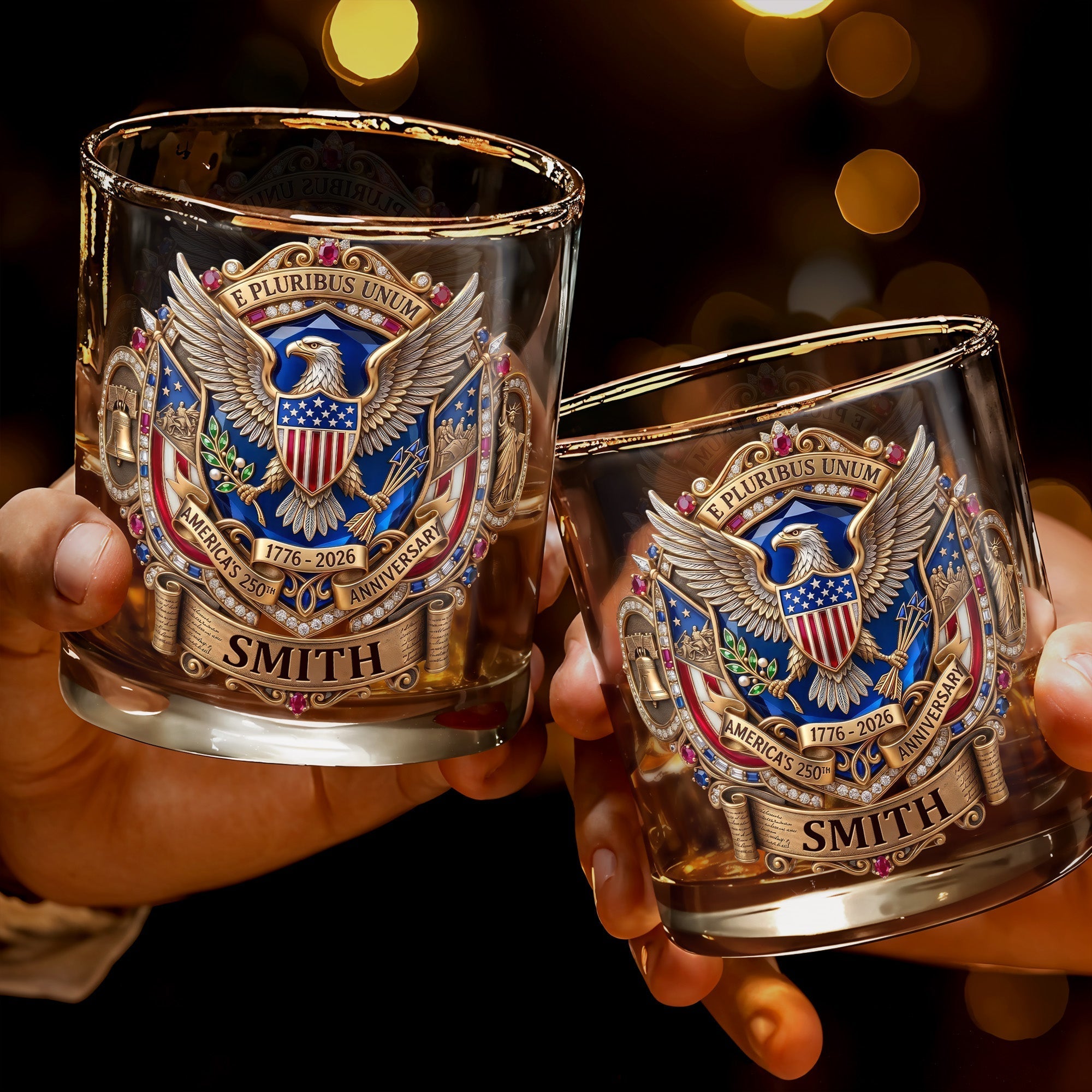Personalized Whiskey Glass Custom Eagle Shield Gift for Dad