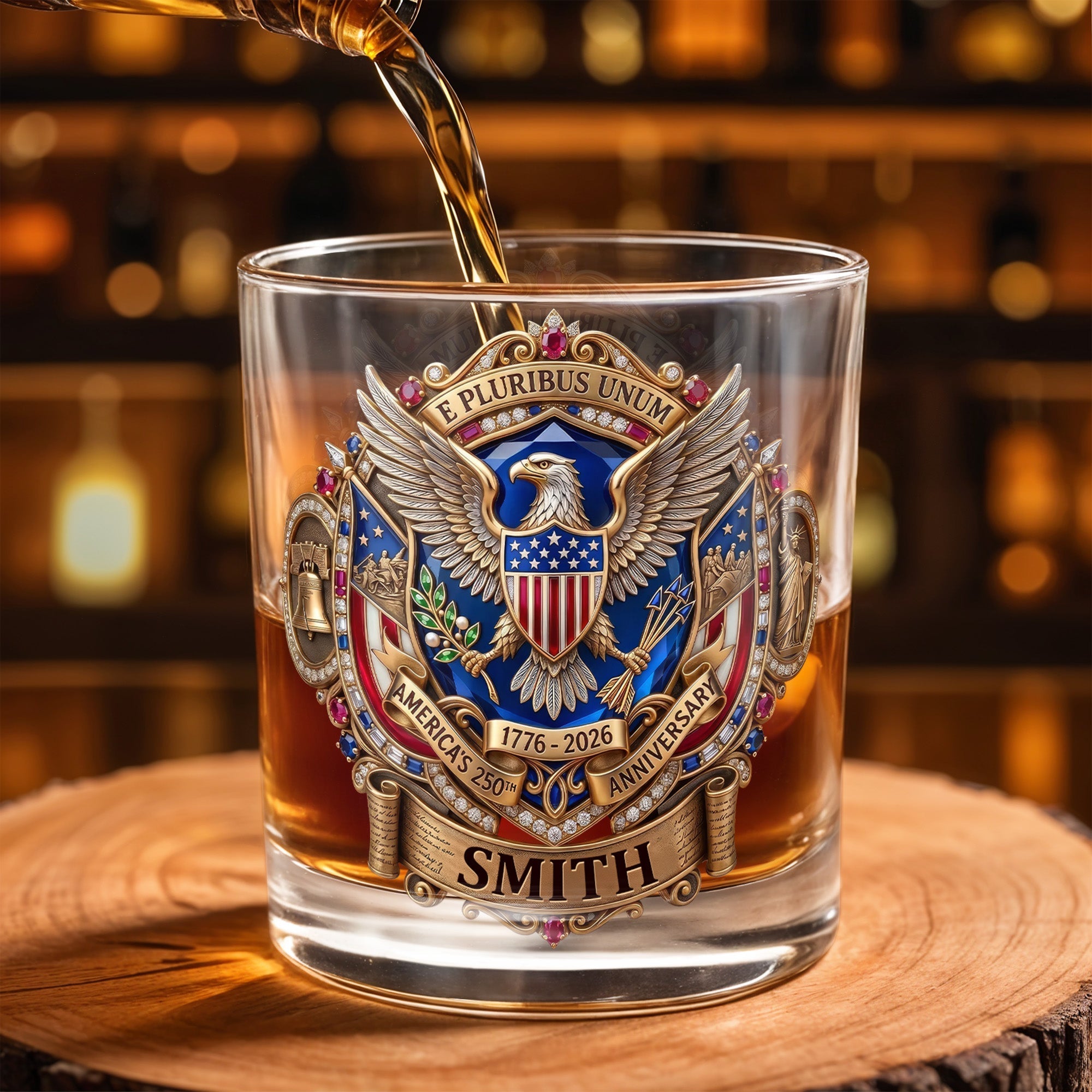 Personalized Whiskey Glass Custom Eagle Shield Gift for Dad