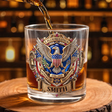 Load image into Gallery viewer, Personalized Whiskey Glass Custom Eagle Shield Gift for Dad
