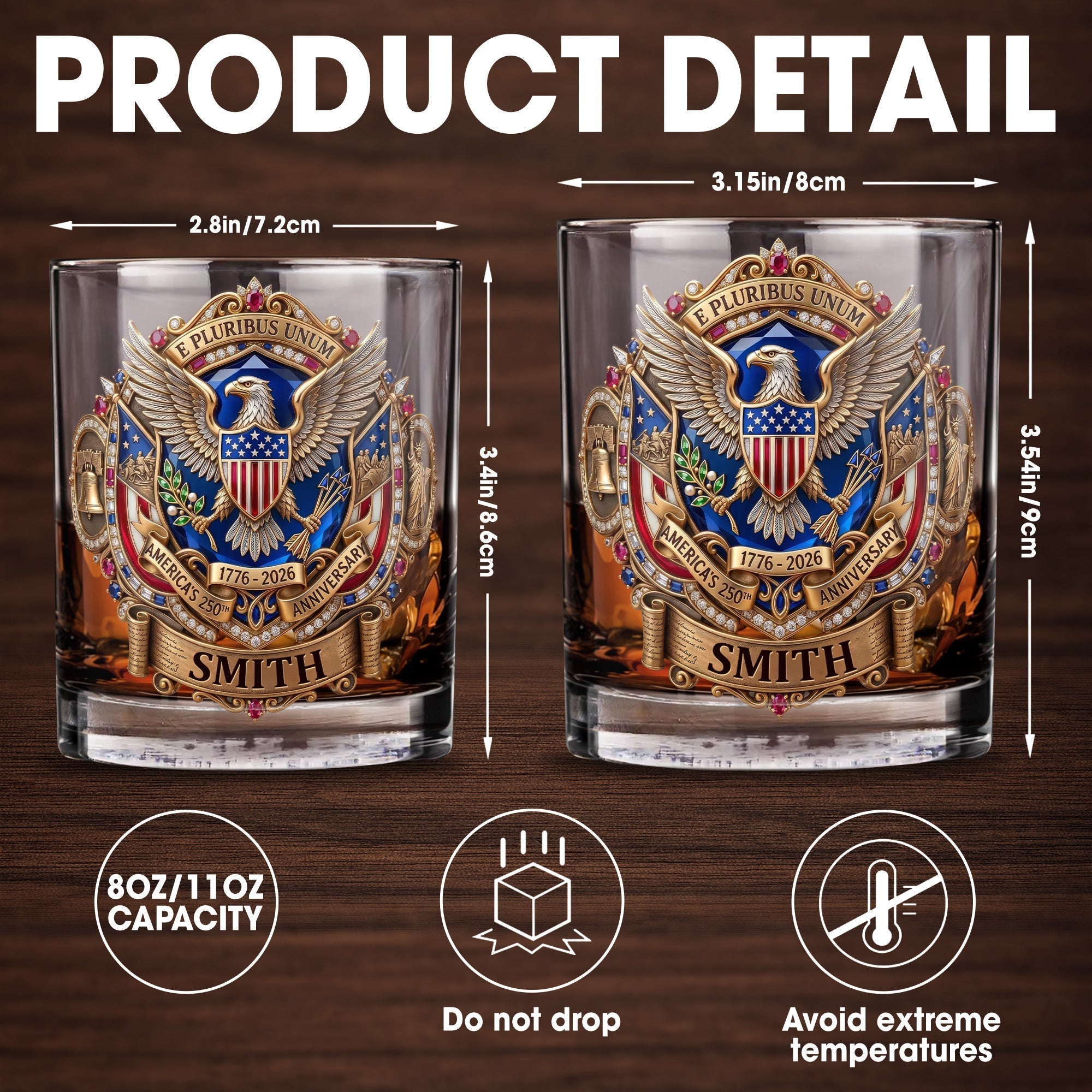 Personalized Whiskey Glass Custom Eagle Shield Gift for Dad