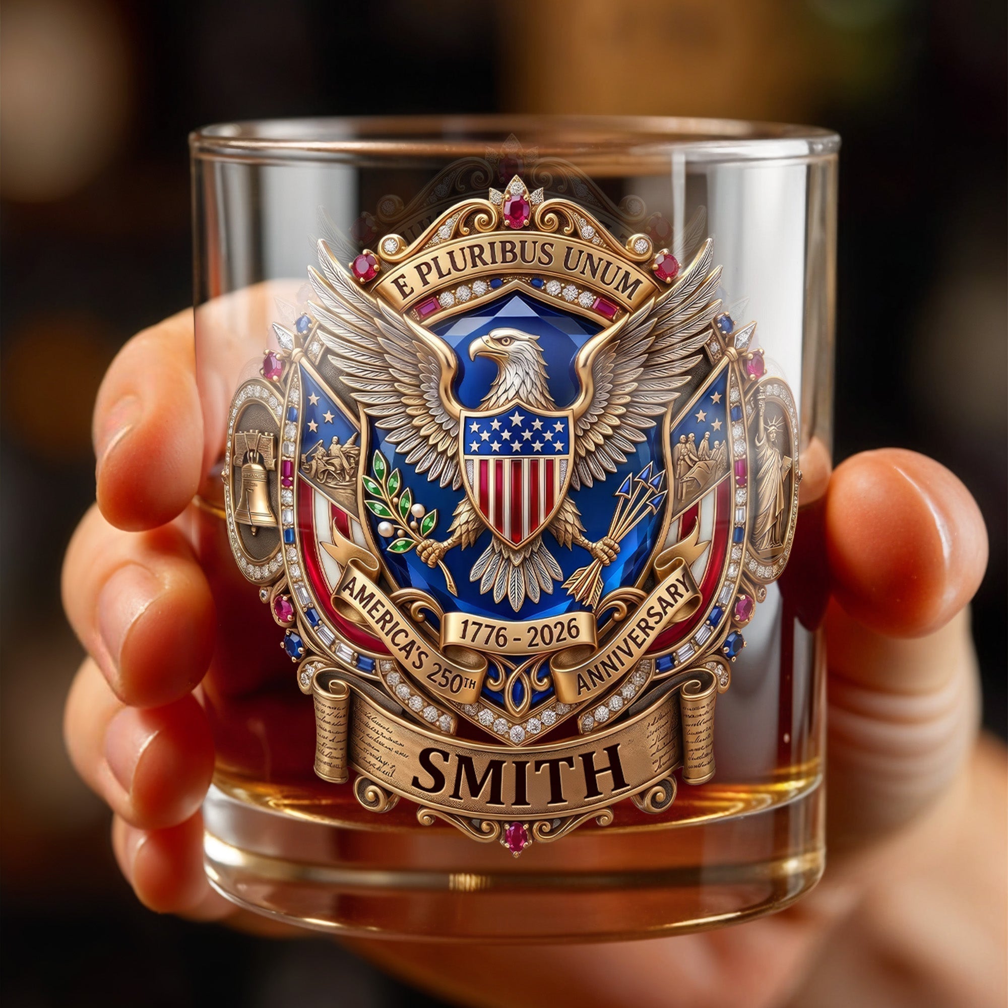Personalized Whiskey Glass Custom Eagle Shield Gift for Dad