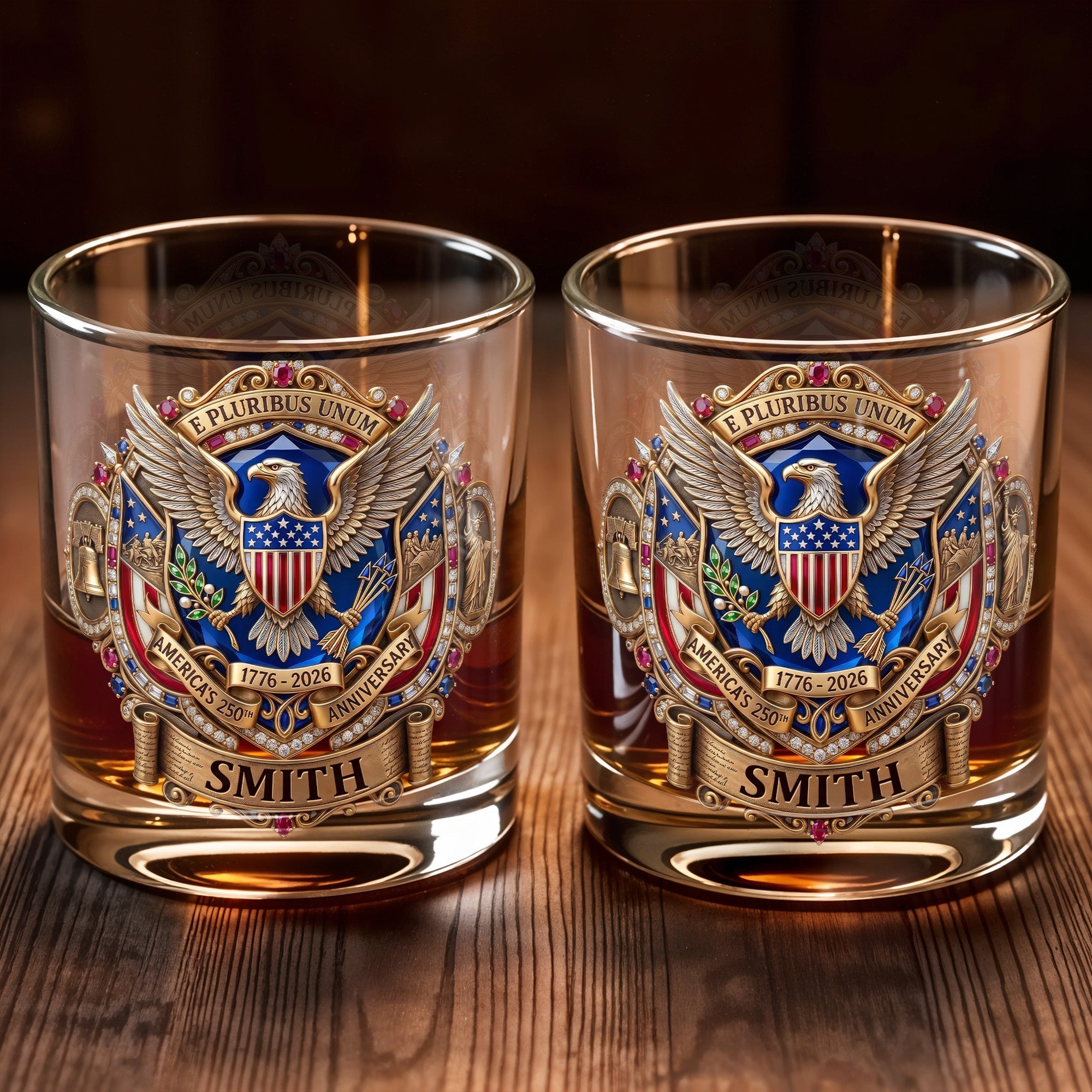 Personalized Whiskey Glass Custom Eagle Shield Gift for Dad