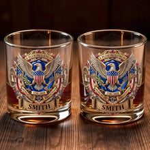 Load image into Gallery viewer, Personalized Whiskey Glass Custom Eagle Shield Gift for Dad
