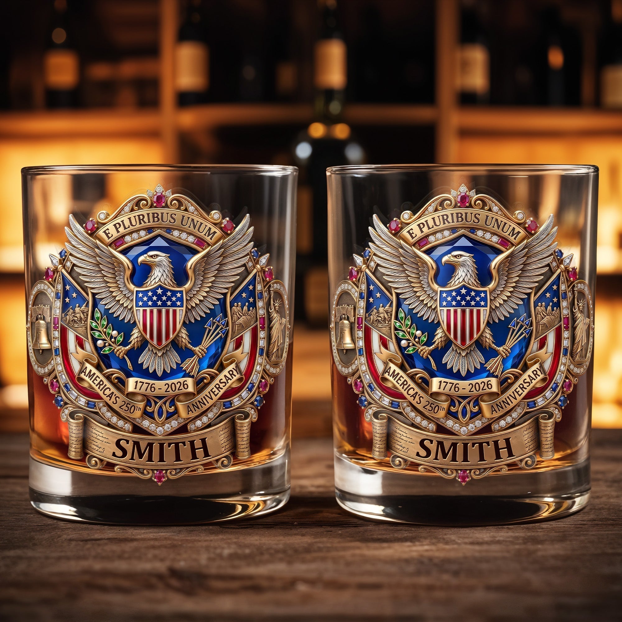 Personalized Whiskey Glass Custom Eagle Shield Gift for Dad