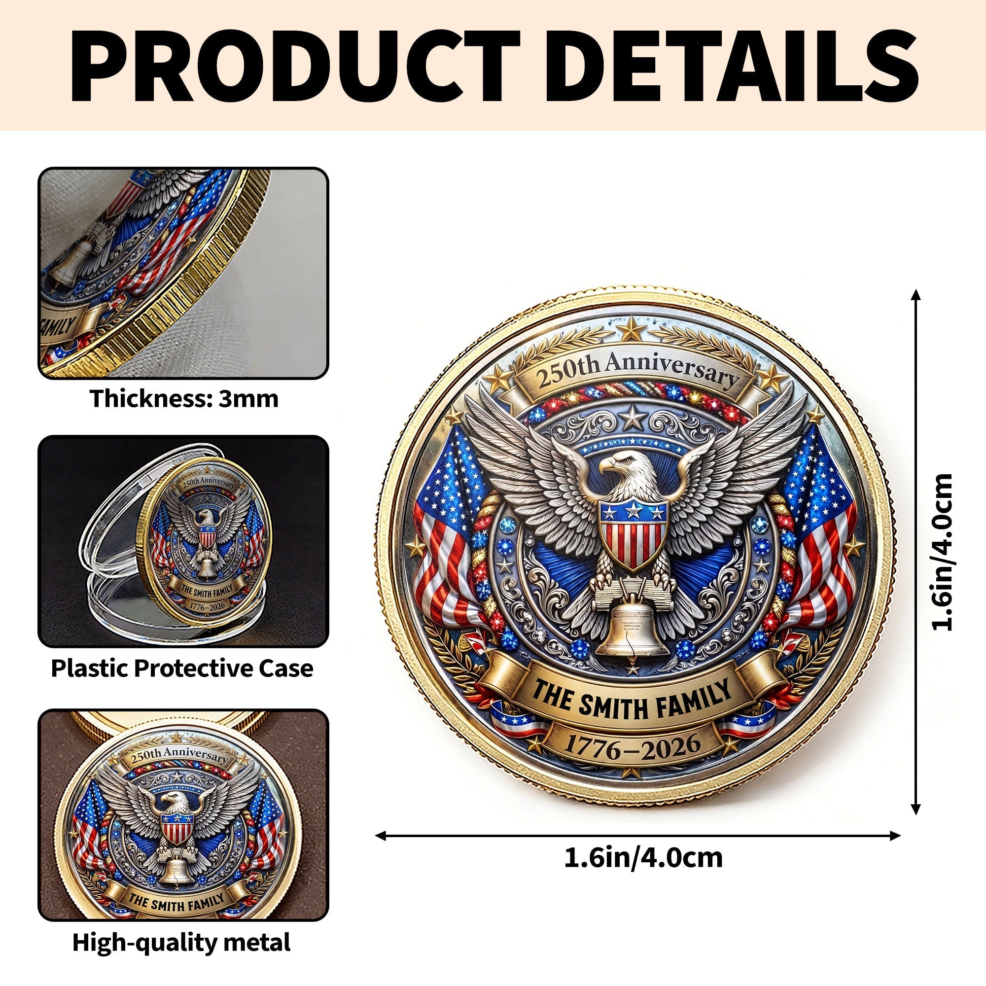 Personalized Commemorative Coin 250th Anniversary Gift for Family