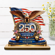 Load image into Gallery viewer, Personalized 2-Layer Wood Plaque American Flag Bald Eagle Gift for Dad
