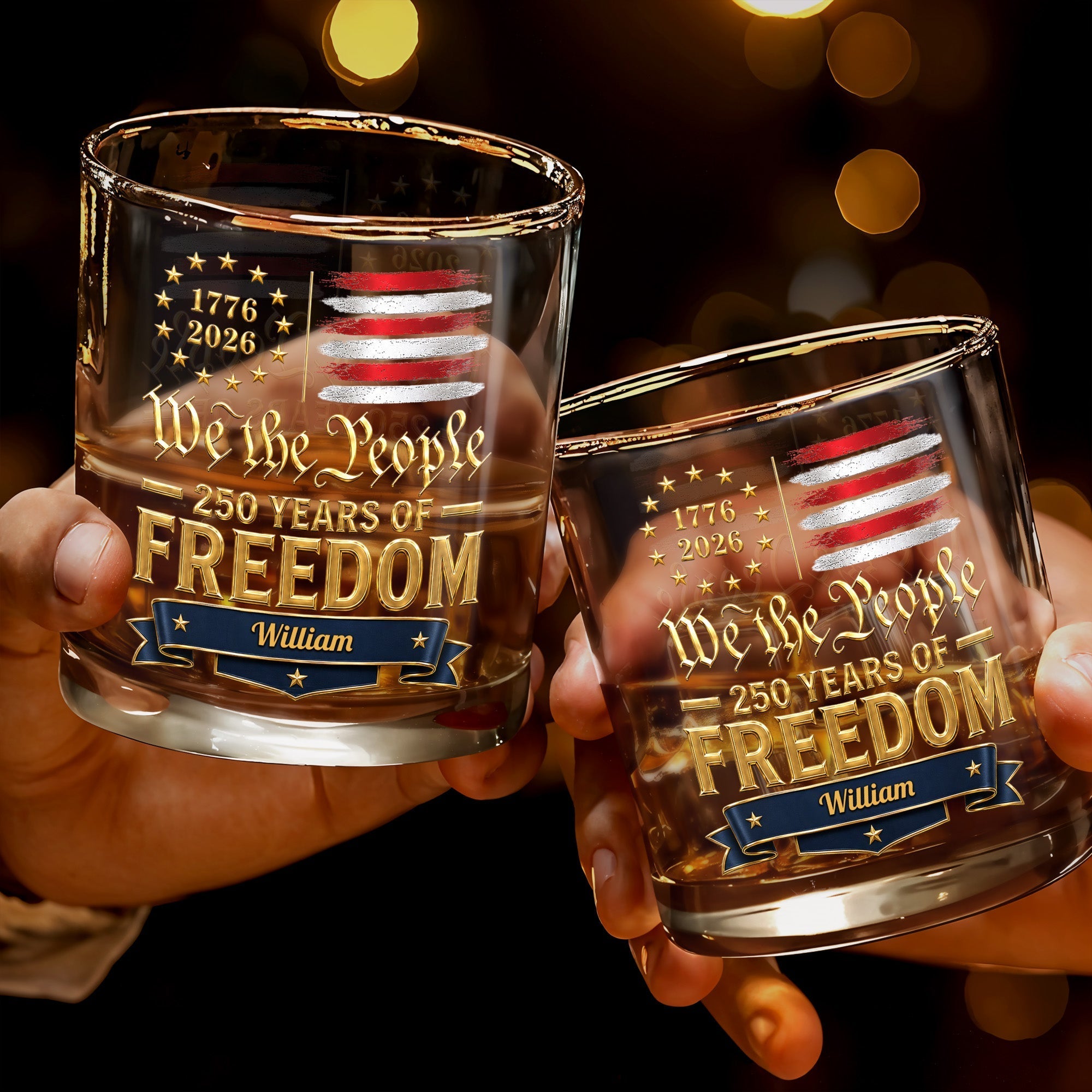 Personalized Whiskey Glass Custom Name American Flag Gift for Dad