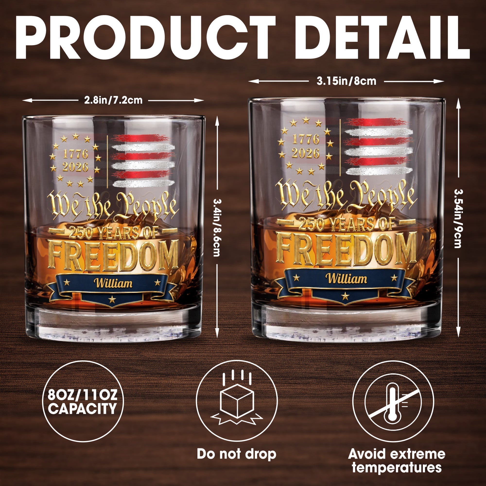 Personalized Whiskey Glass Custom Name American Flag Gift for Dad