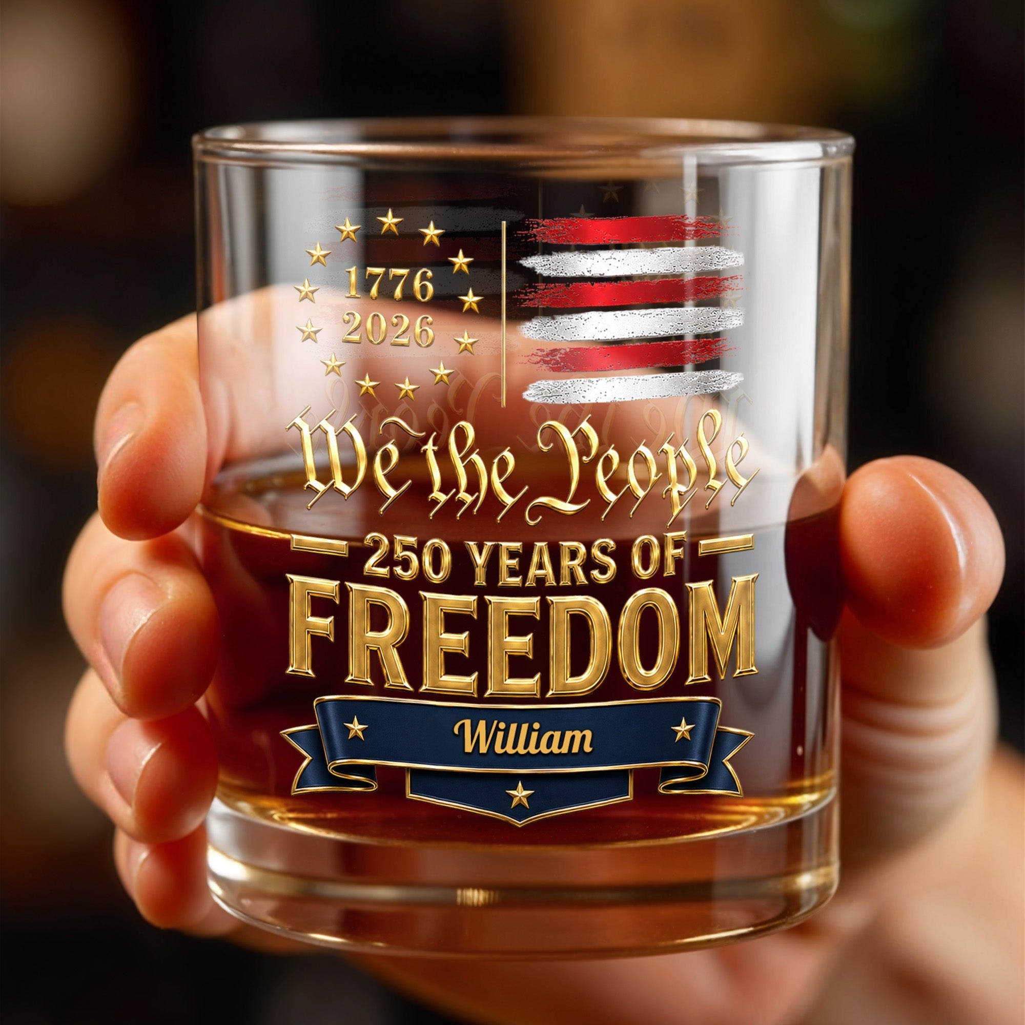 Personalized Whiskey Glass Custom Name American Flag Gift for Dad