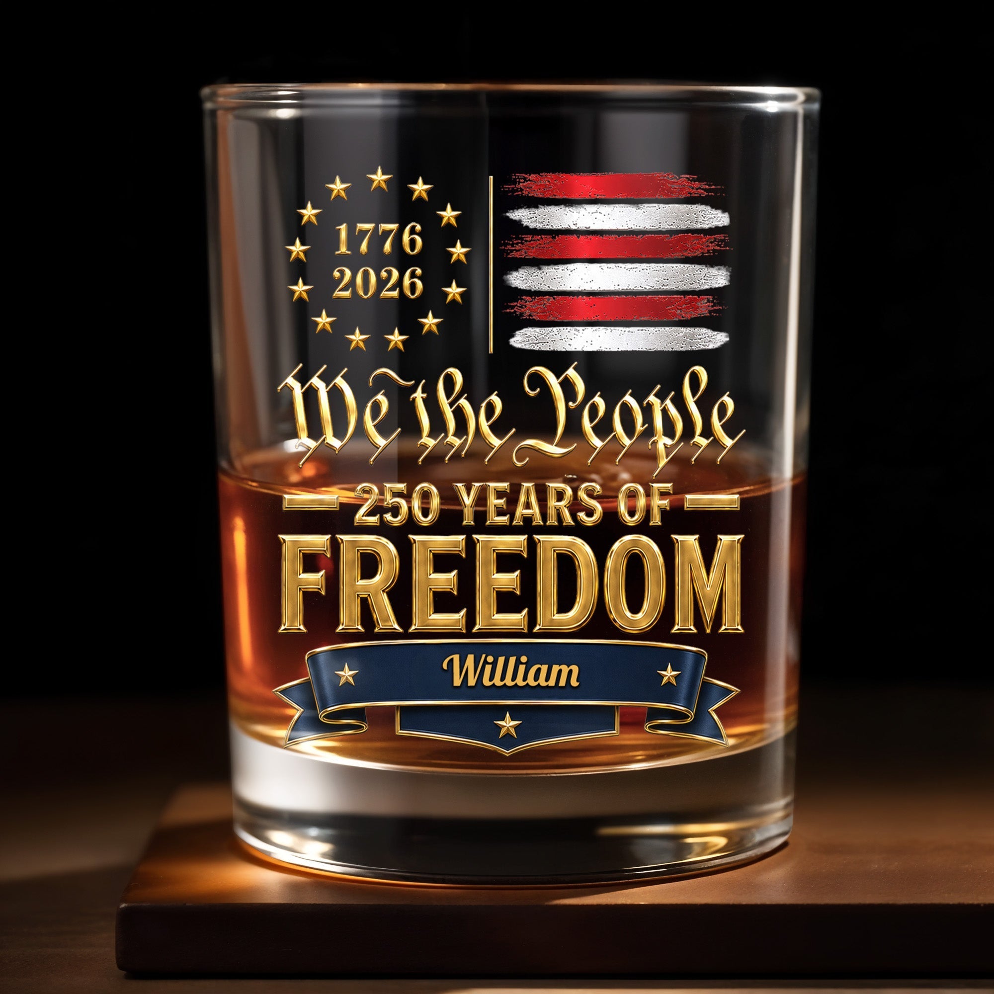 Personalized Whiskey Glass Custom Name American Flag Gift for Dad