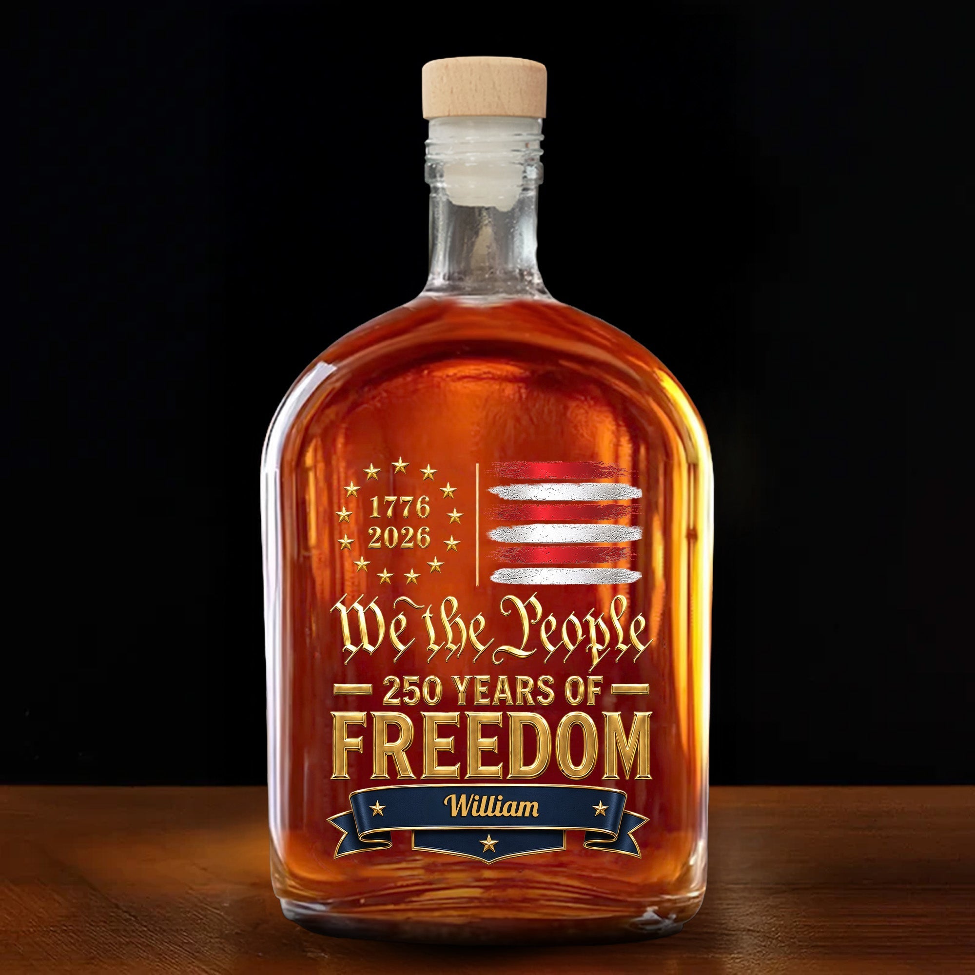 Personalized Whiskey Bottle Custom Name American Flag Gift for Dad