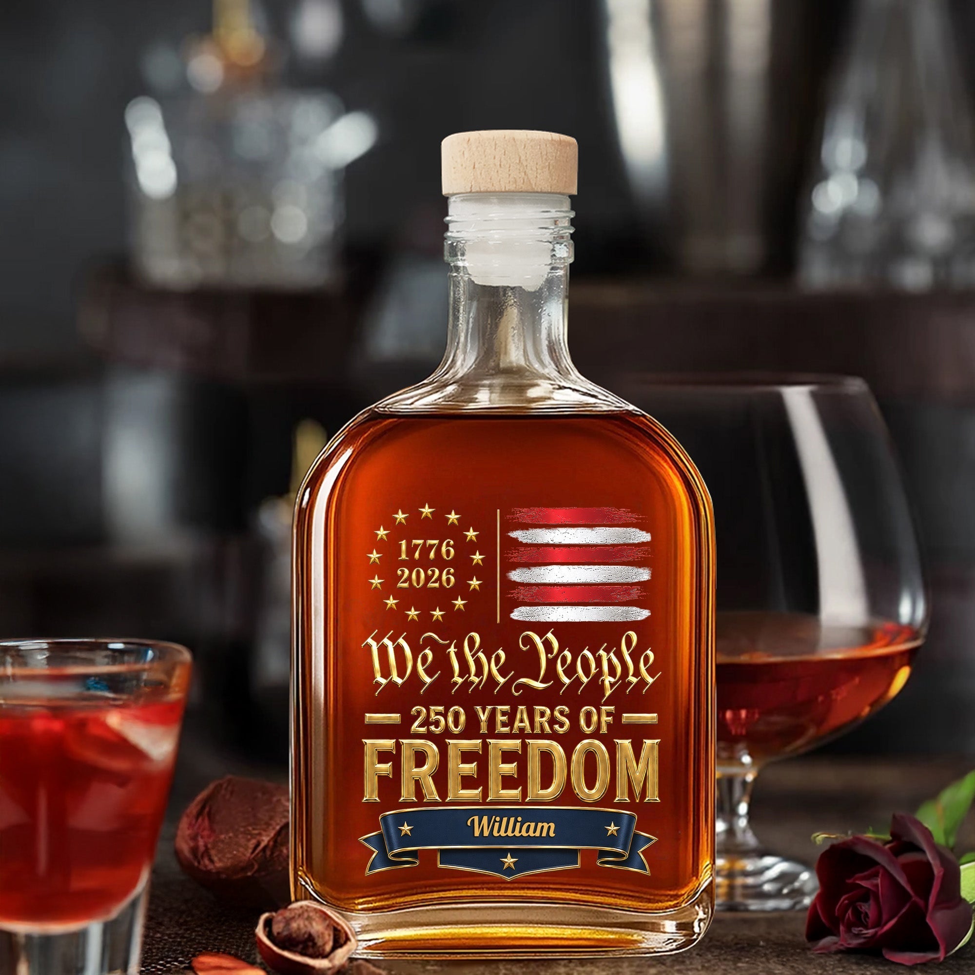 Personalized Whiskey Bottle Custom Name American Flag Gift for Dad