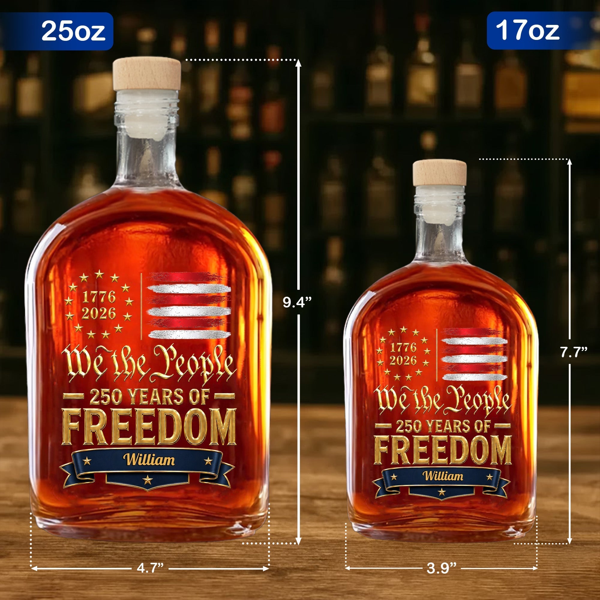 Personalized Whiskey Bottle Custom Name American Flag Gift for Dad