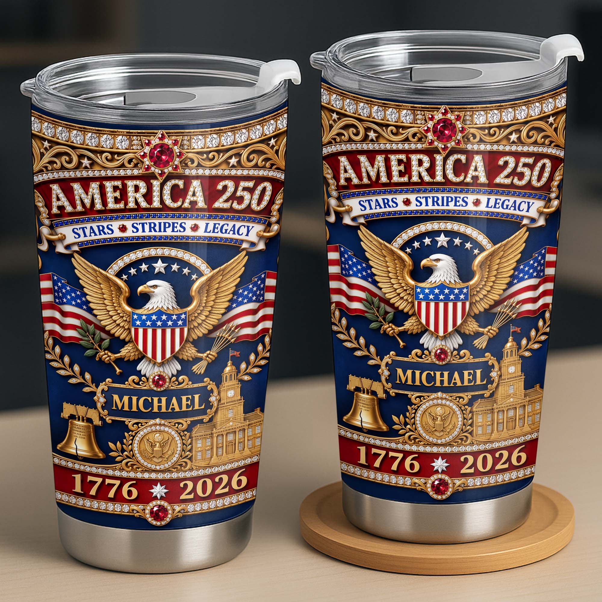 Personalized Stainless Steel Tumbler 4th of July Gift for Dad