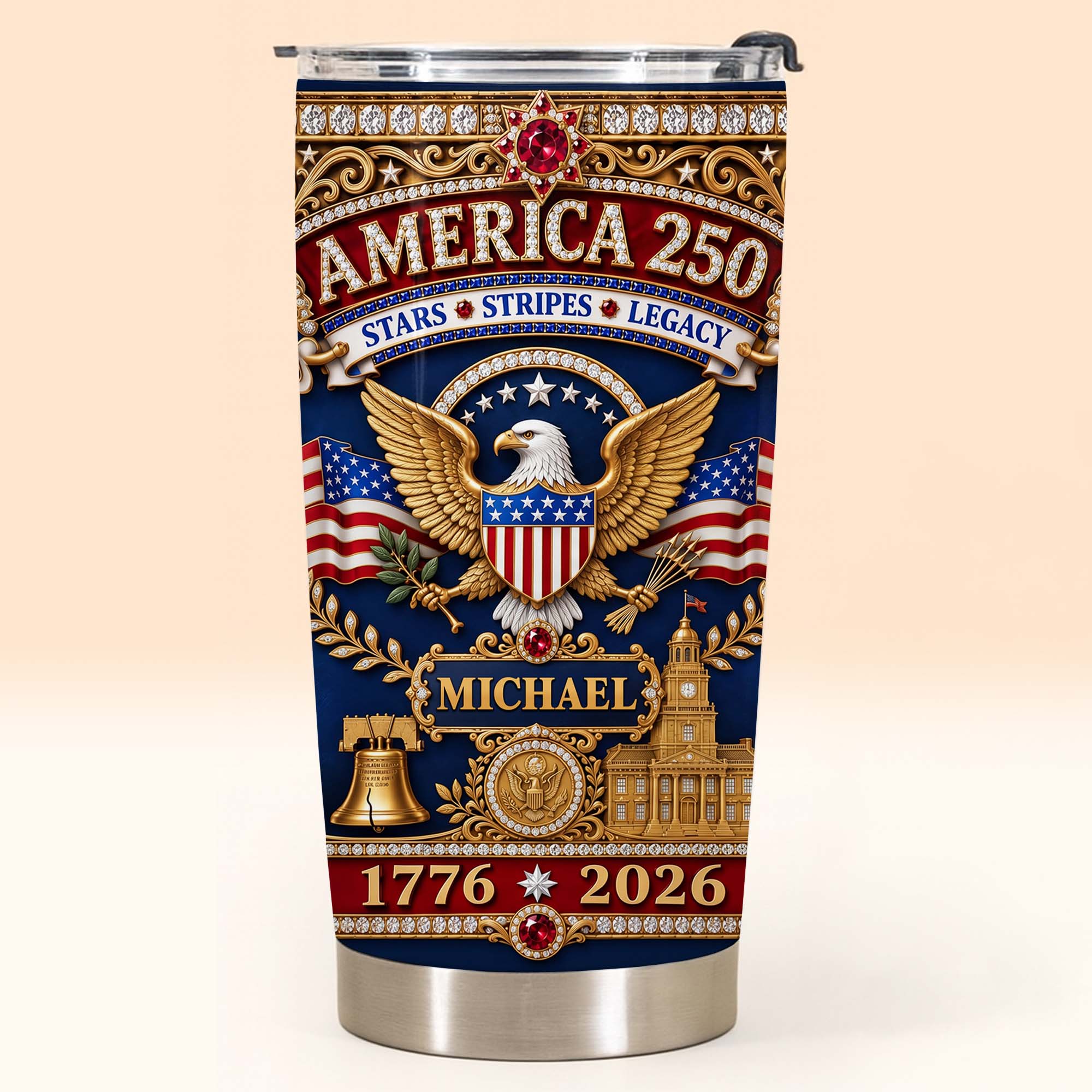 Personalized 20oz Stainless Steel Tumbler Custom Name Gift for Dad Independence Day