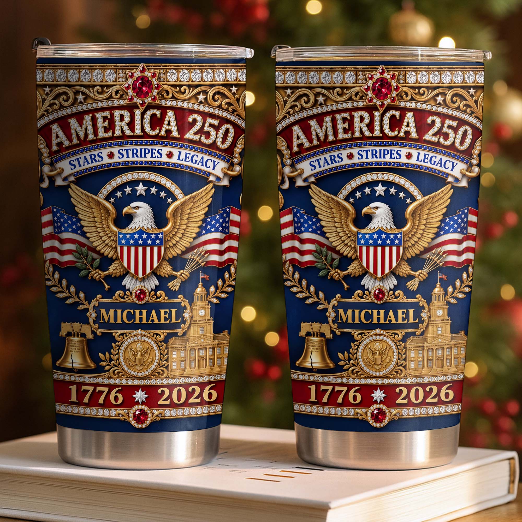 Personalized 20oz Stainless Steel Tumbler Custom Name Gift for Dad Independence Day