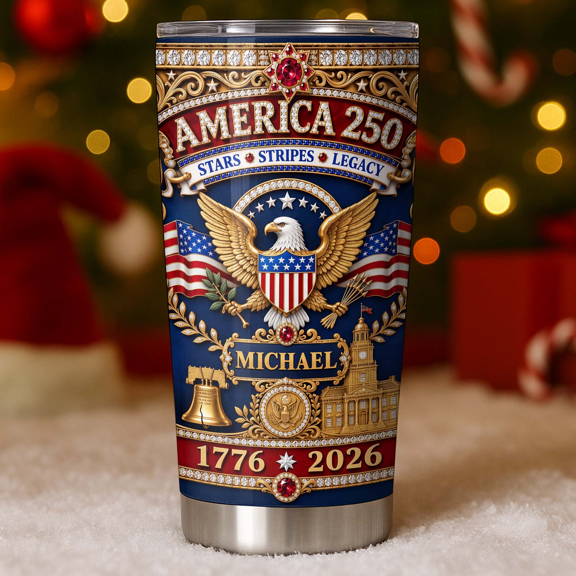 Personalized 20oz Stainless Steel Tumbler Custom Name Gift for Dad Independence Day