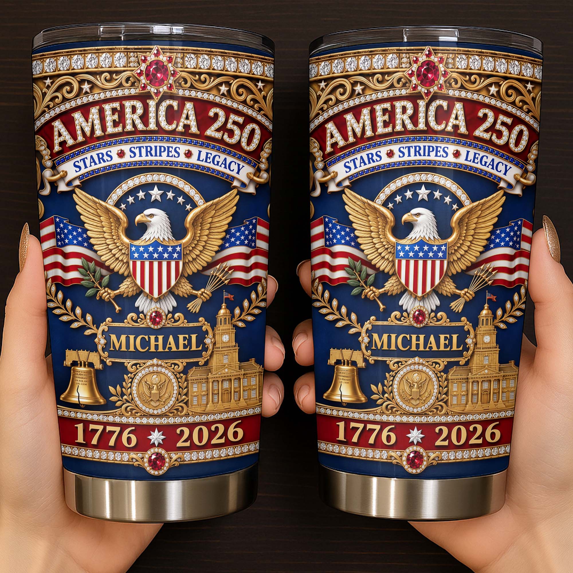Personalized 20oz Stainless Steel Tumbler Custom Name Gift for Dad Independence Day