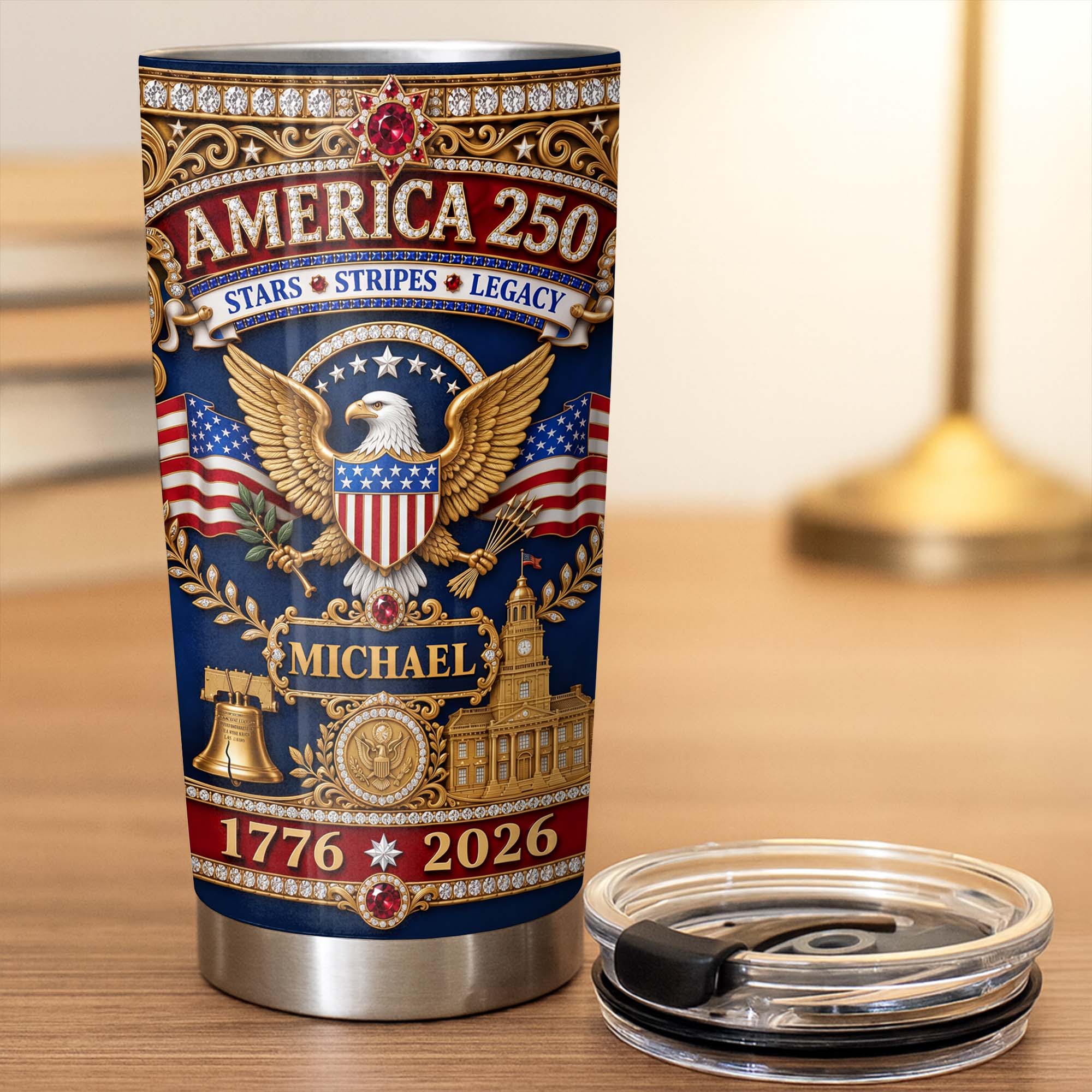 Personalized 20oz Stainless Steel Tumbler Custom Name Gift for Dad Independence Day