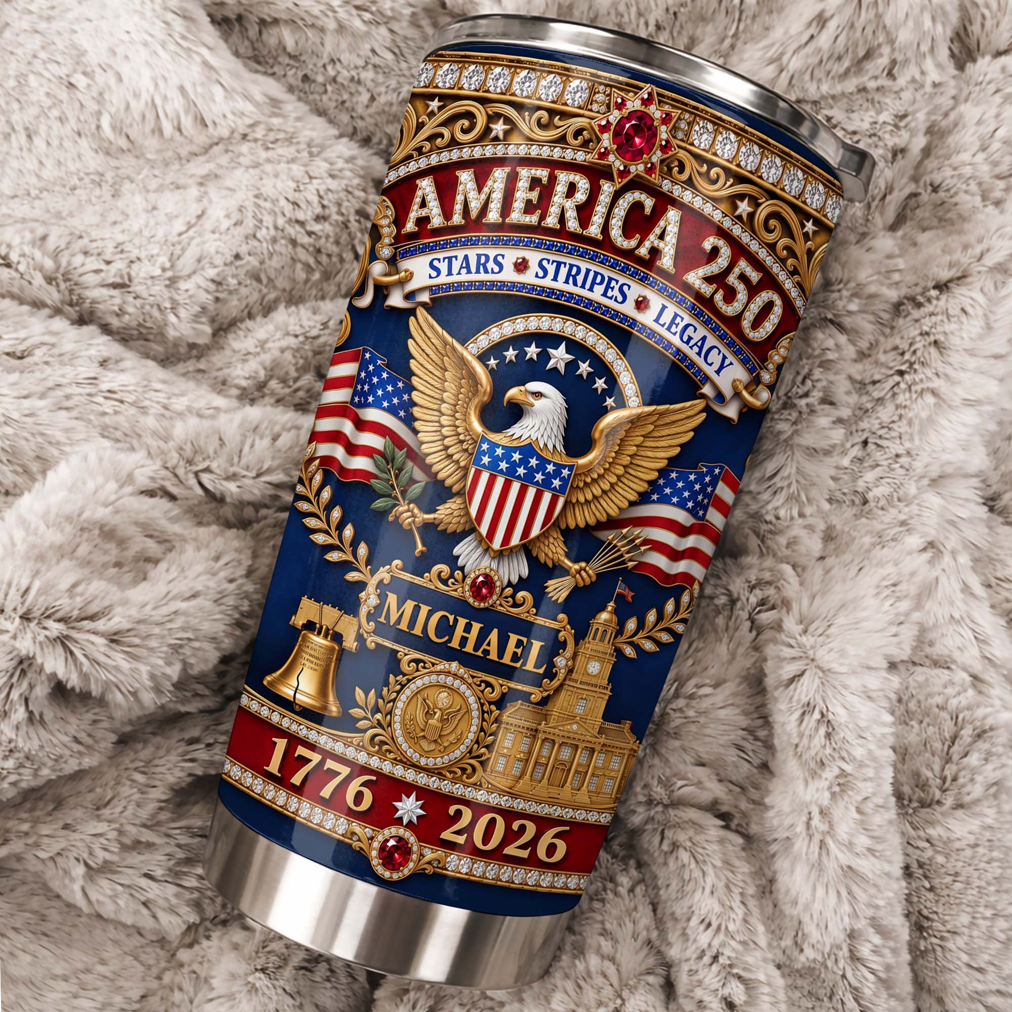 Personalized 20oz Stainless Steel Tumbler Custom Name Gift for Dad Independence Day