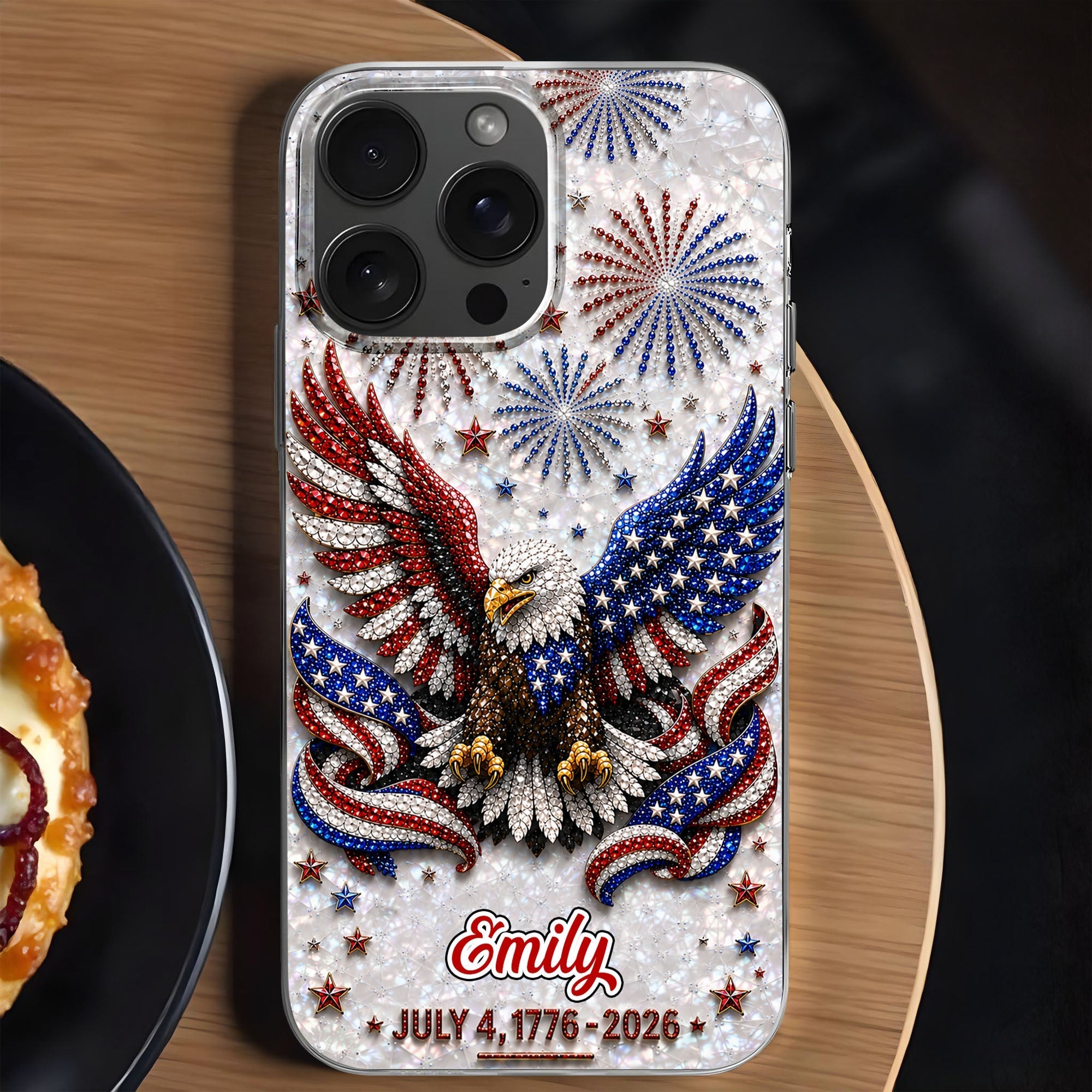 Personalized Clear Phone Case with Bald Eagle American Flag for 4th of July