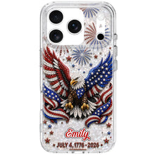 Load image into Gallery viewer, Personalized Clear Phone Case with Bald Eagle American Flag for 4th of July
