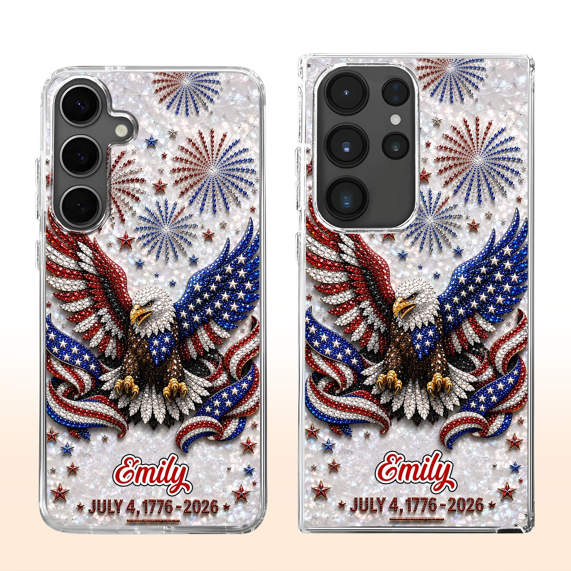 Personalized Clear Phone Case with Bald Eagle American Flag for 4th of July