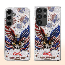 Load image into Gallery viewer, Personalized Clear Phone Case with Bald Eagle American Flag for 4th of July
