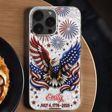 Load image into Gallery viewer, Personalized Clear Phone Case with Bald Eagle American Flag for 4th of July
