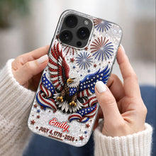 Load image into Gallery viewer, Personalized Clear Phone Case with Bald Eagle American Flag for 4th of July
