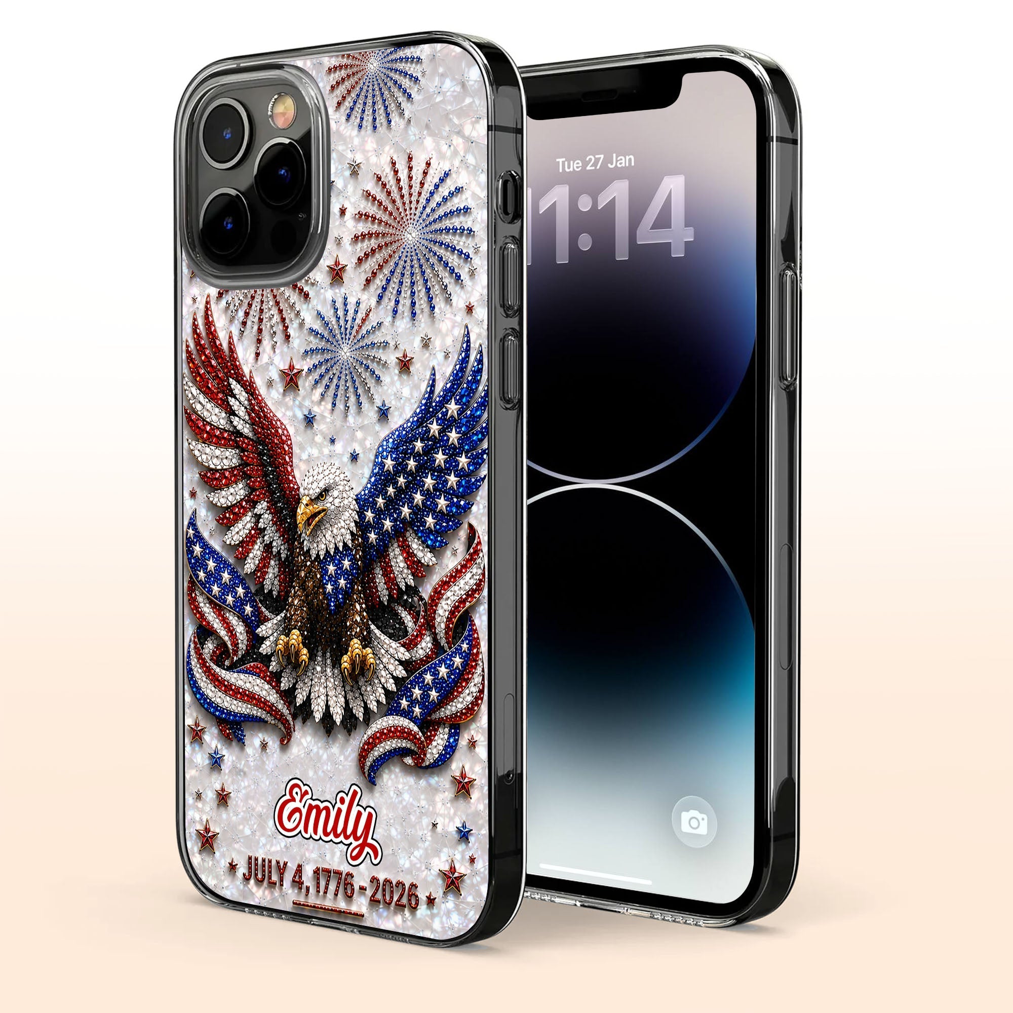 Personalized Clear Phone Case with Bald Eagle American Flag for 4th of July