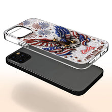 Load image into Gallery viewer, Personalized Clear Phone Case with Bald Eagle American Flag for 4th of July
