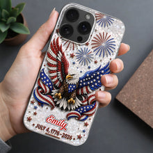 Load image into Gallery viewer, Personalized Clear Phone Case with Bald Eagle American Flag for 4th of July
