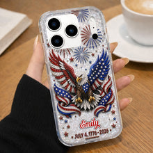 Load image into Gallery viewer, Personalized Clear Phone Case with Bald Eagle American Flag for 4th of July
