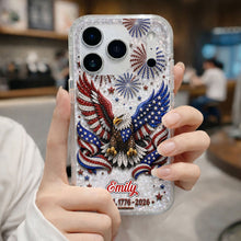 Load image into Gallery viewer, Personalized Clear Phone Case with Bald Eagle American Flag for 4th of July
