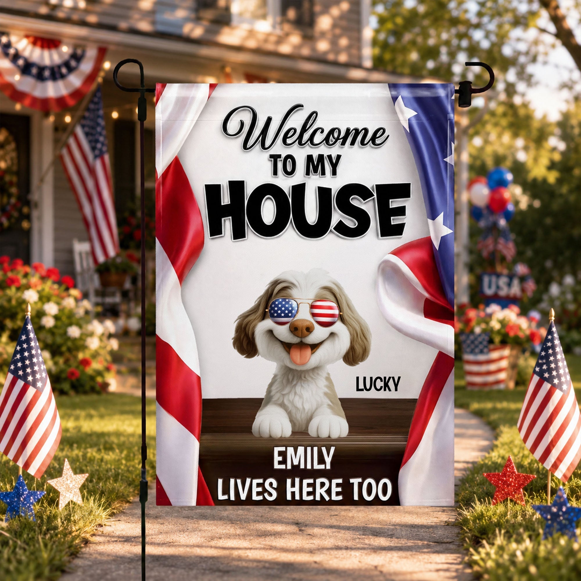 Personalized Family Welcome Garden Flag Custom Dog Design