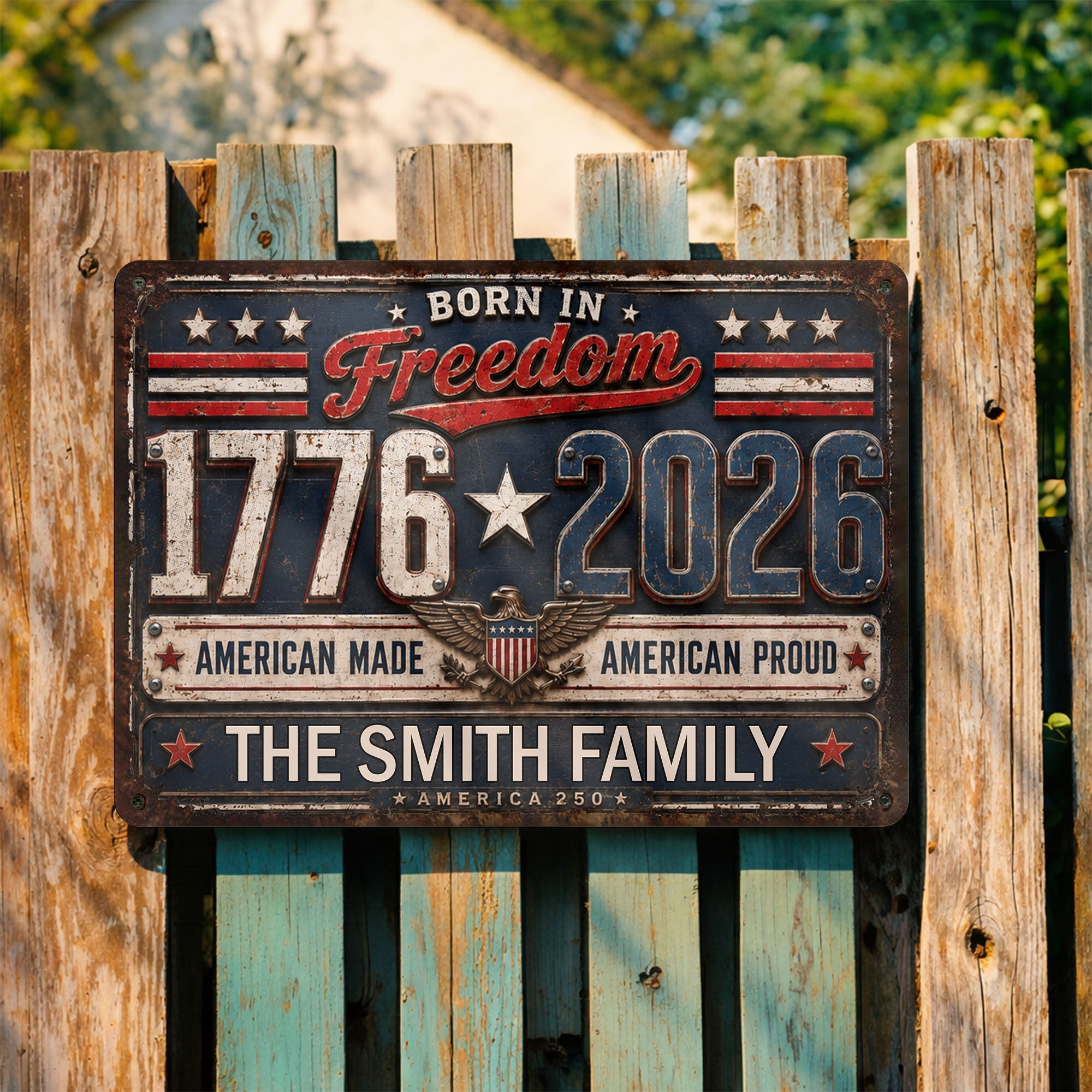 Personalized Metal Sign Custom Name Patriotic Eagle 4th of July Gift