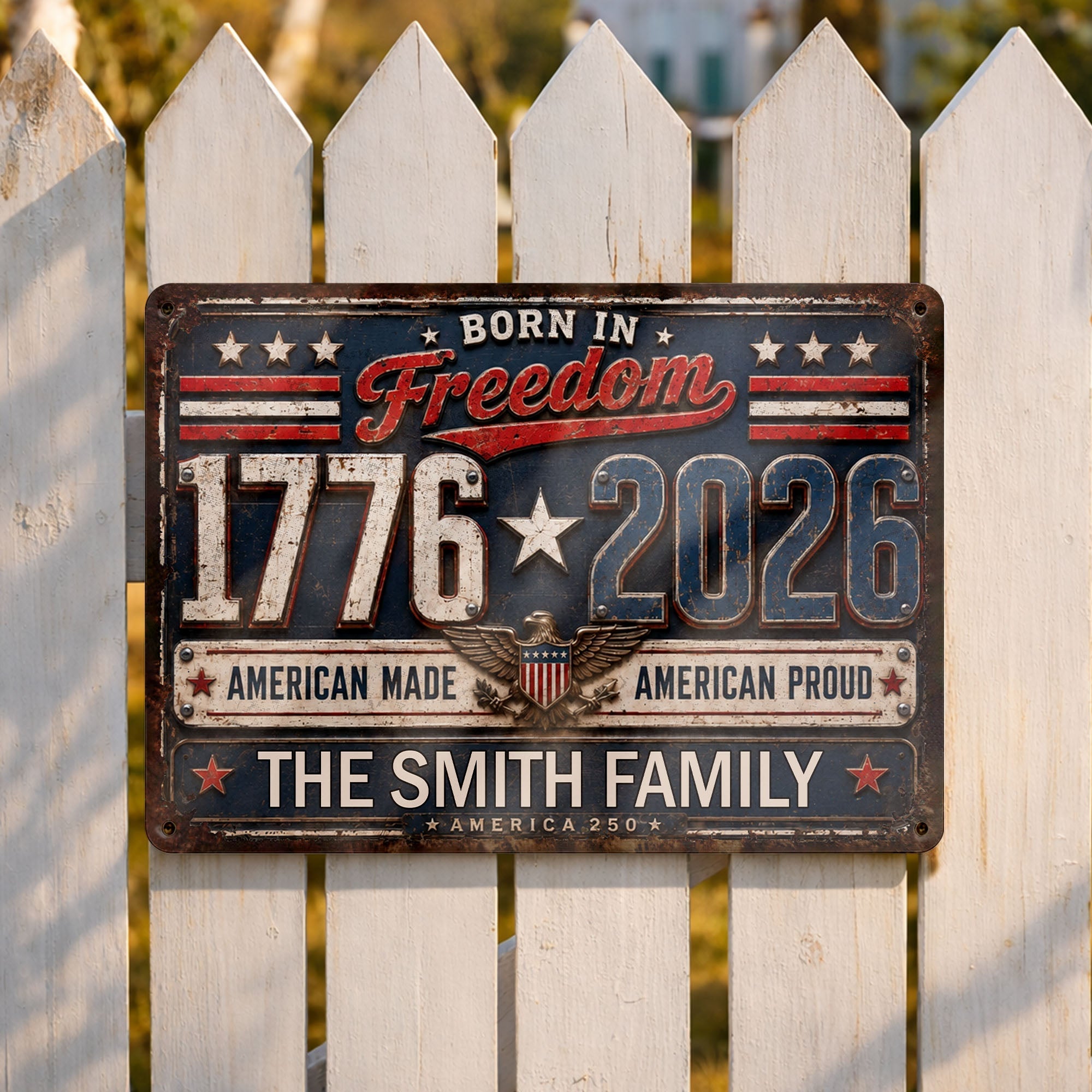 Personalized Metal Sign Custom Name Patriotic Eagle 4th of July Gift