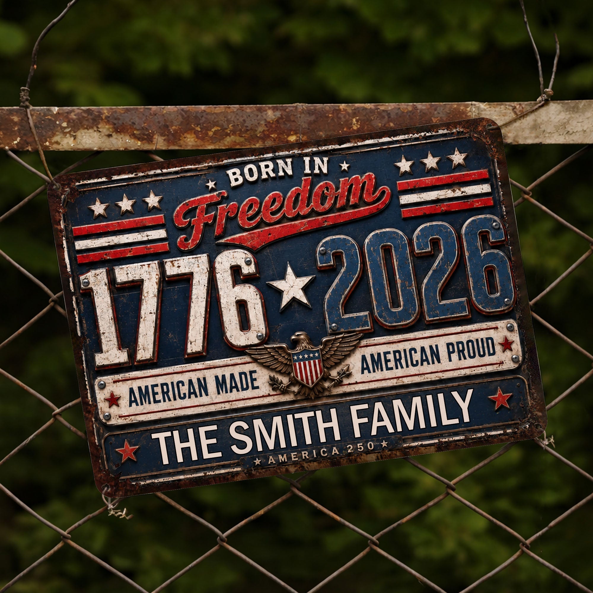 Personalized Metal Sign Custom Name Patriotic Eagle 4th of July Gift