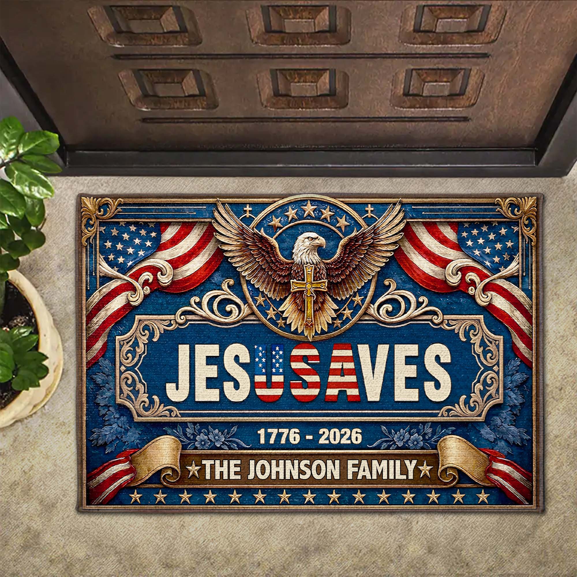 Personalized Jesus Saves Doormat Custom Family Name Gift