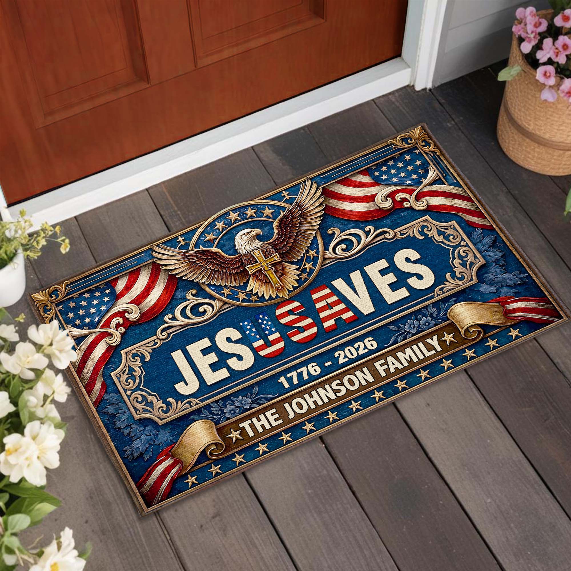 Personalized Jesus Saves Doormat Custom Family Name Gift